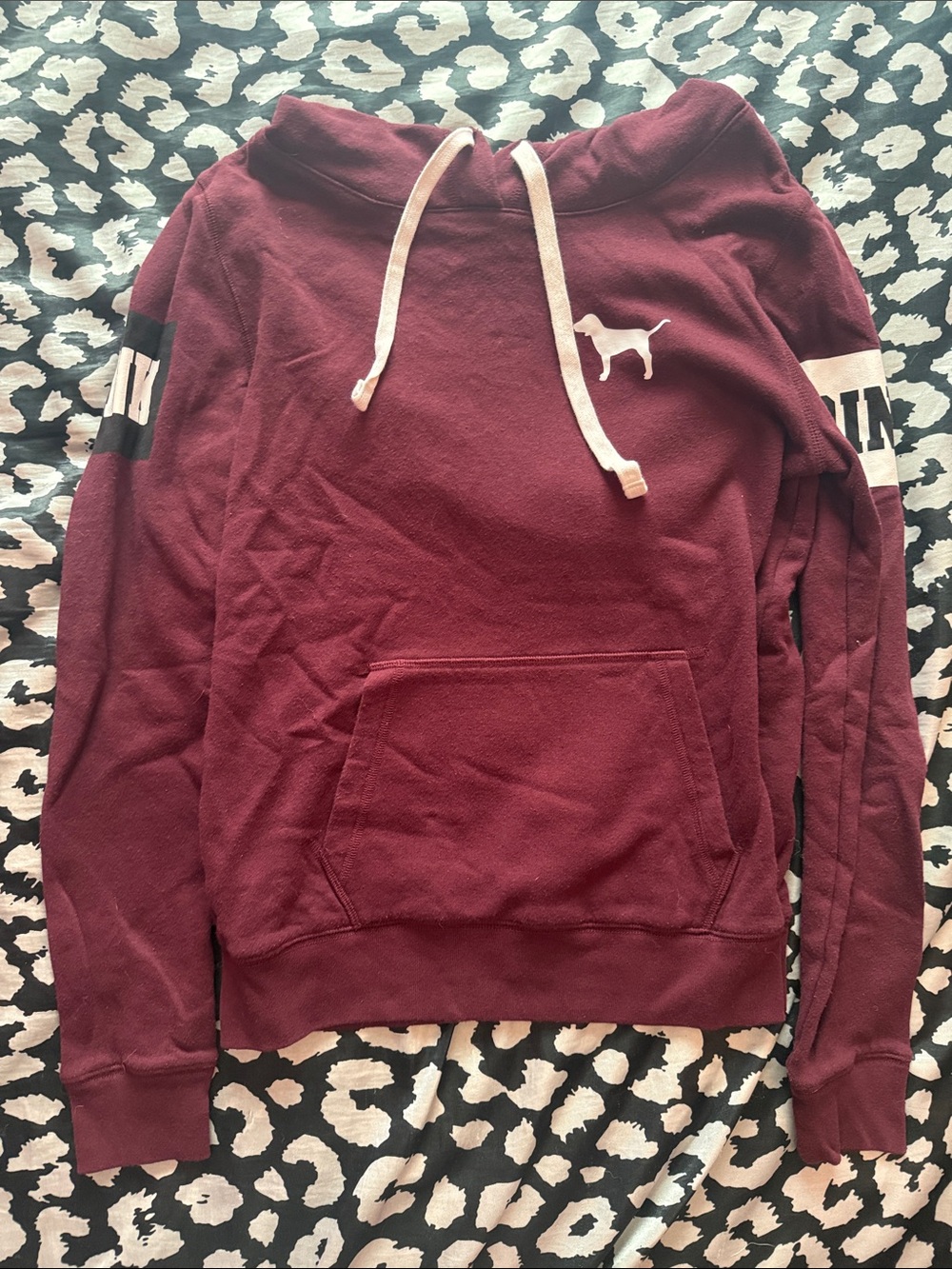 PINK Victoria's Secret Maroon Pullover Hoodie with Dog Logo